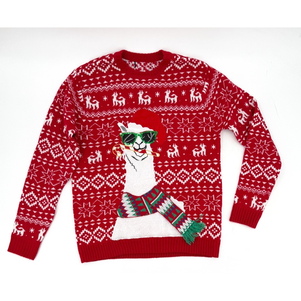 Ugly Christmas LLama Sweater Small Medium Red Candy Cane pullover Blizzard Bay